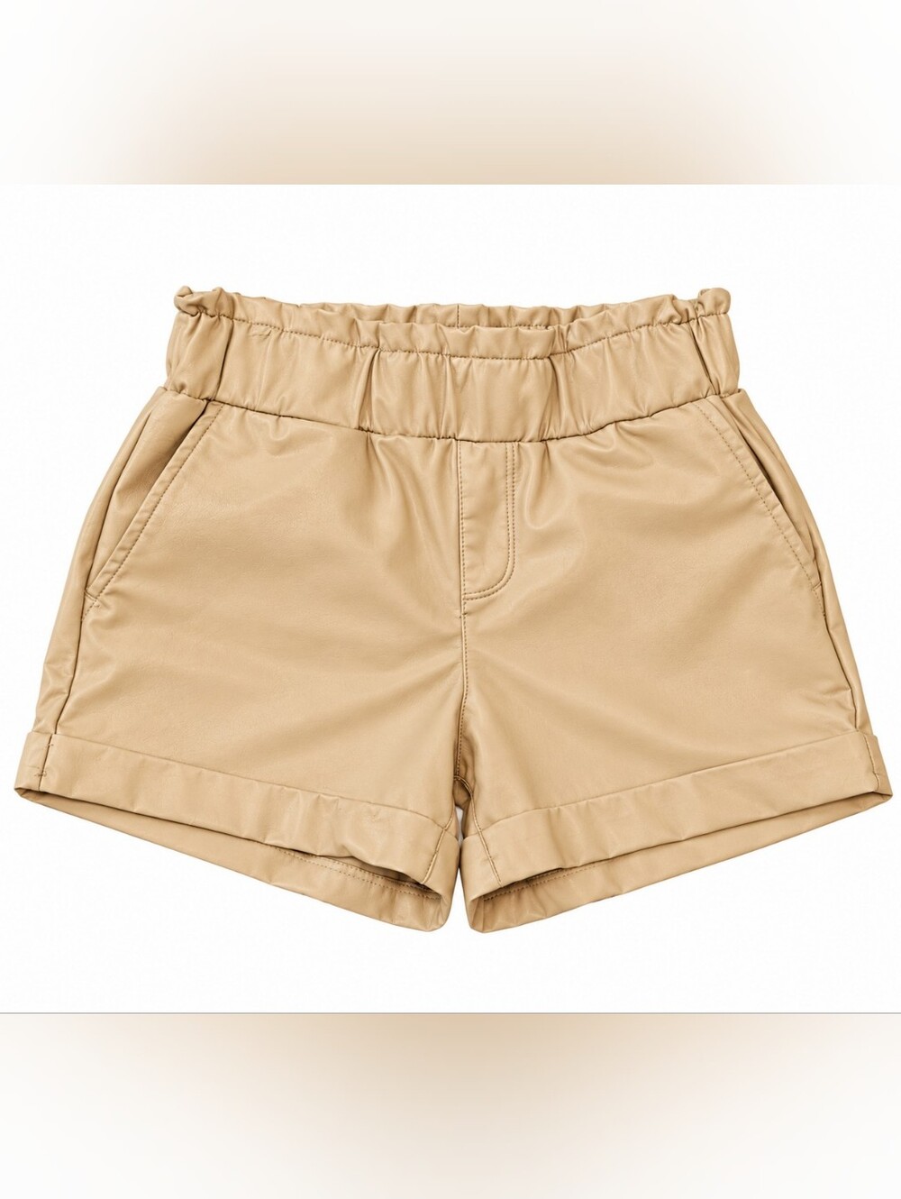 Sincerely Jules Faux Leather Shorts Women's XS Cream Tan High Rise Elastic Waist